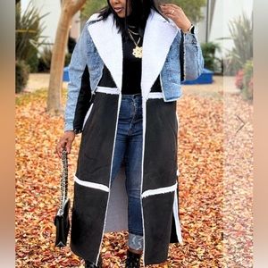 FUR & DENIM LONG COAT